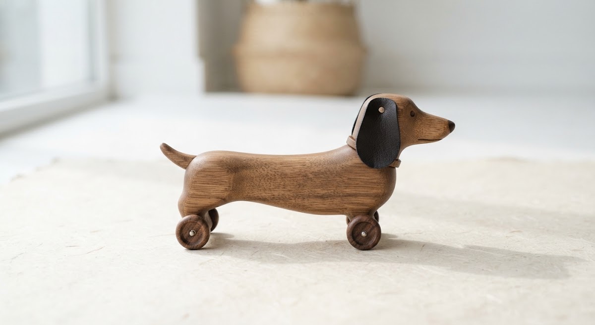 Wooden Sausage Dog on Wheels